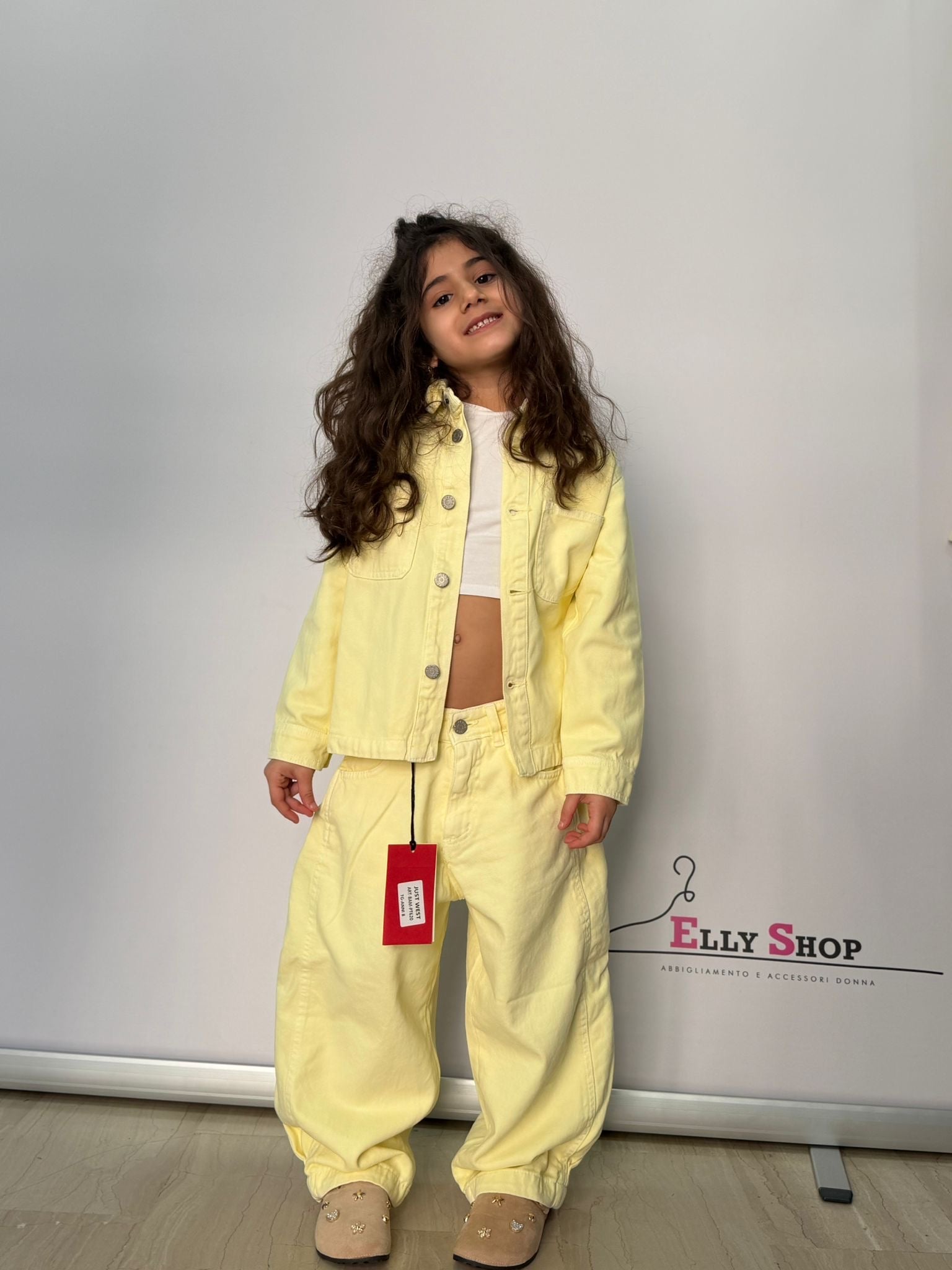 Completo denim bambina pastello