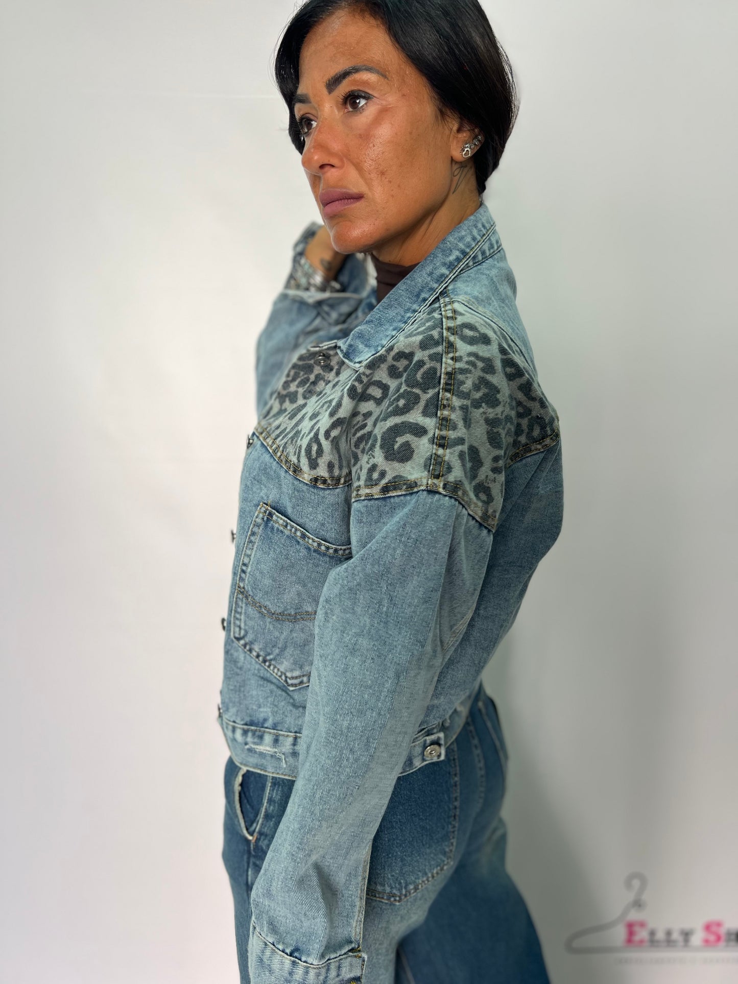 Giubbino in jeans e stoffa leopardo