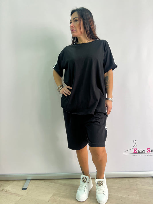 Tuta donna due pezzi in cotone con bande laterali – modello casual oversize