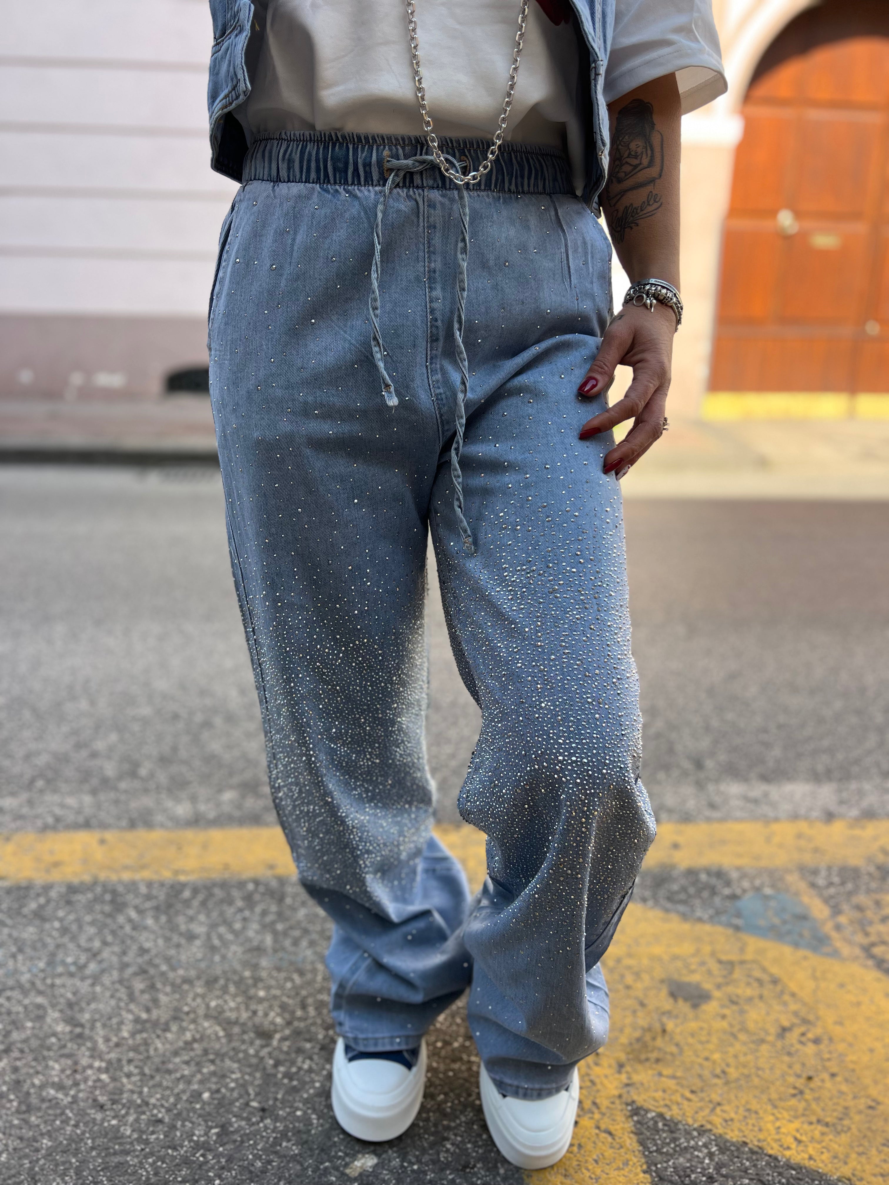 Pantalone laccio brillantini