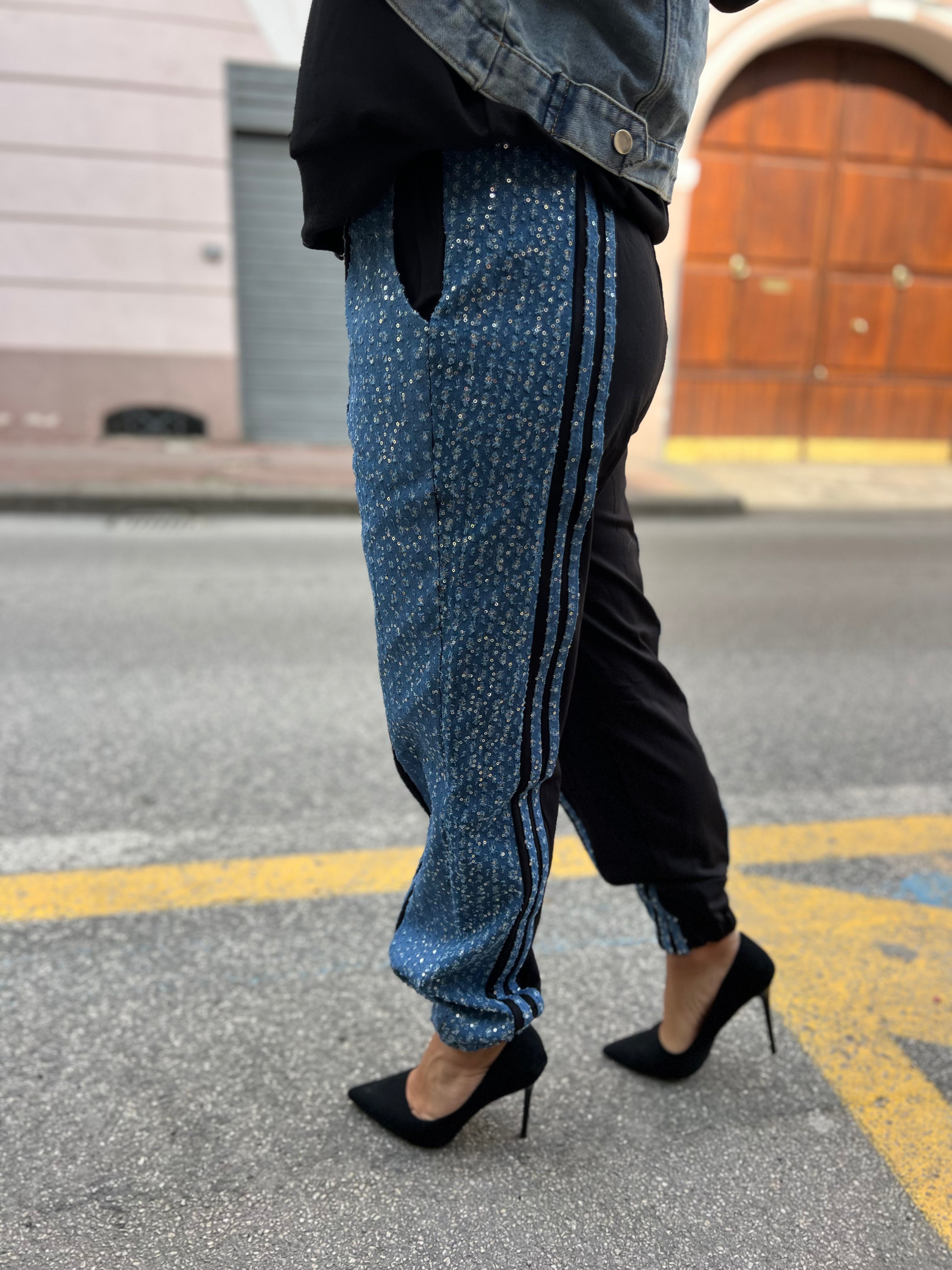 Pantalone jeans e paillette