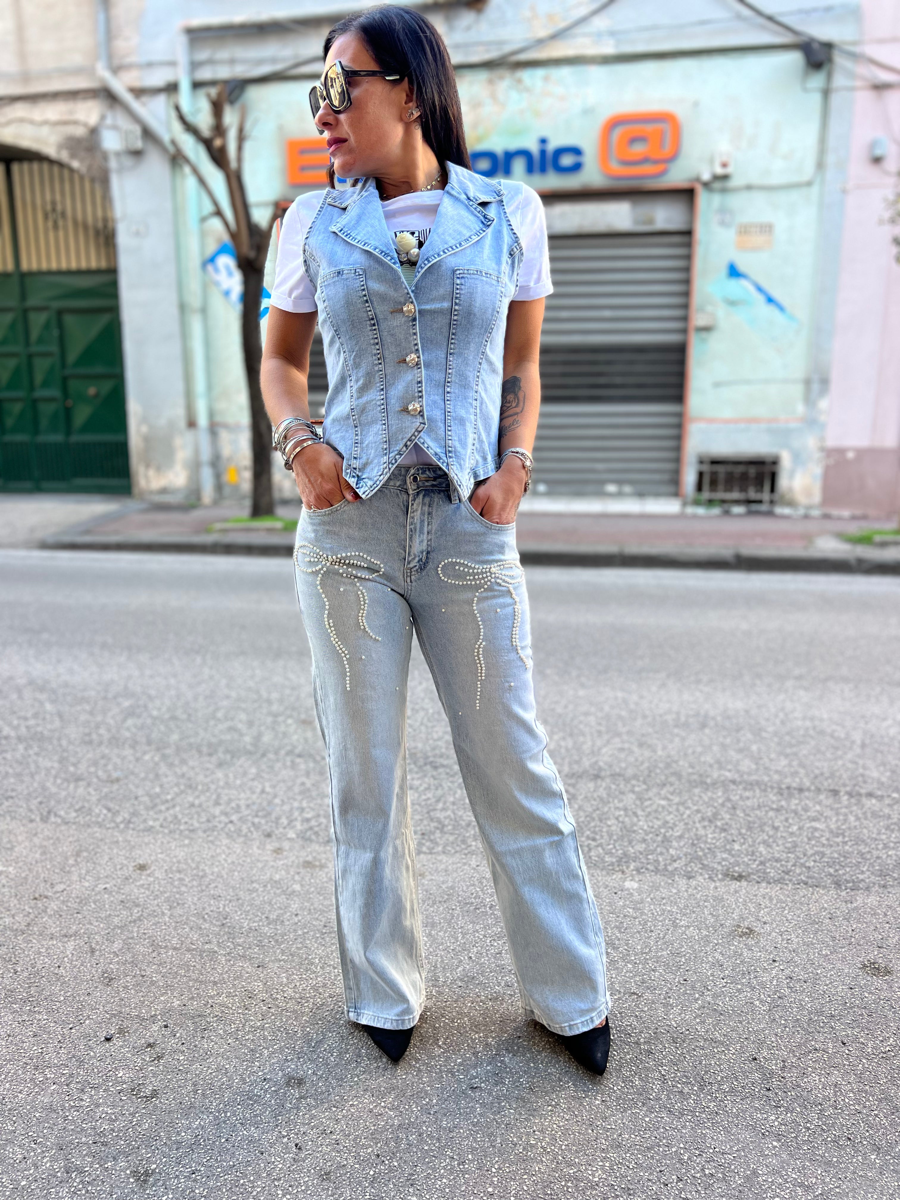 Jeans fiocco perla