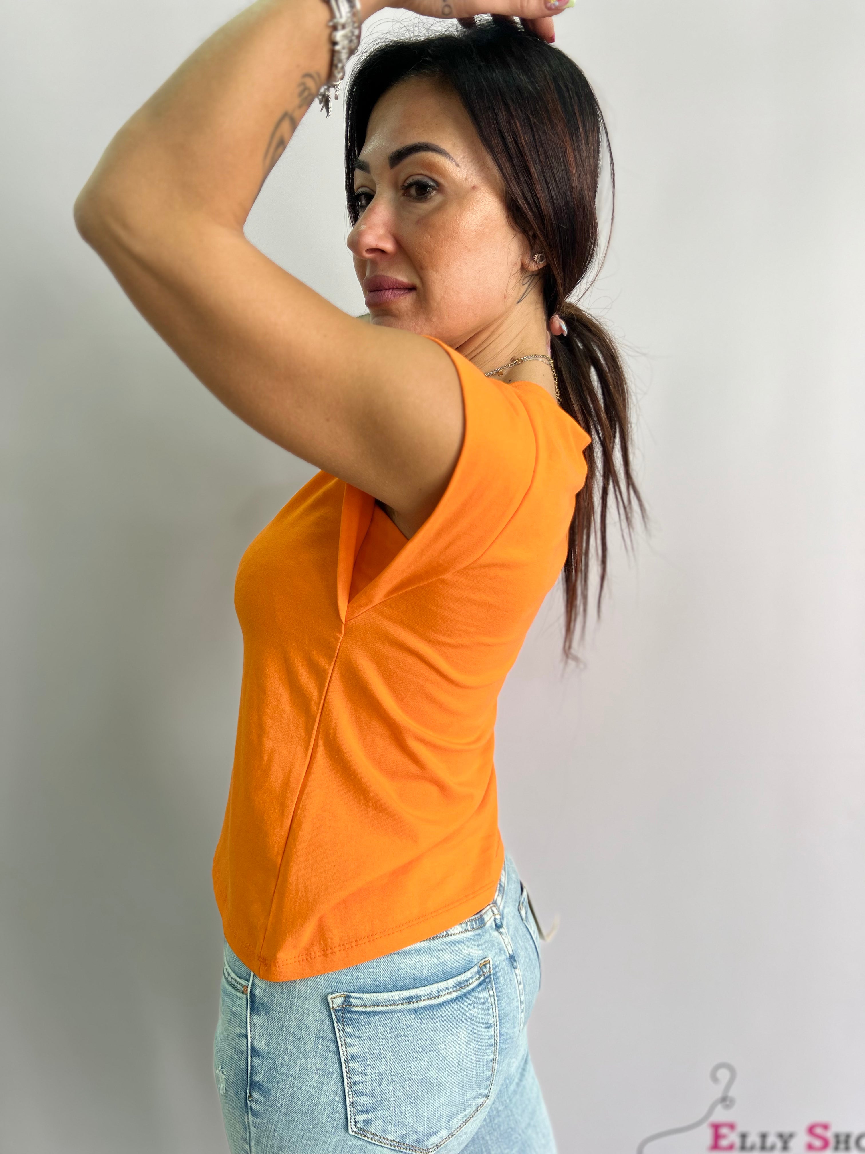T-shirt donna con spalline imbottite – disponibile in nero, arancio, verde e fuxia