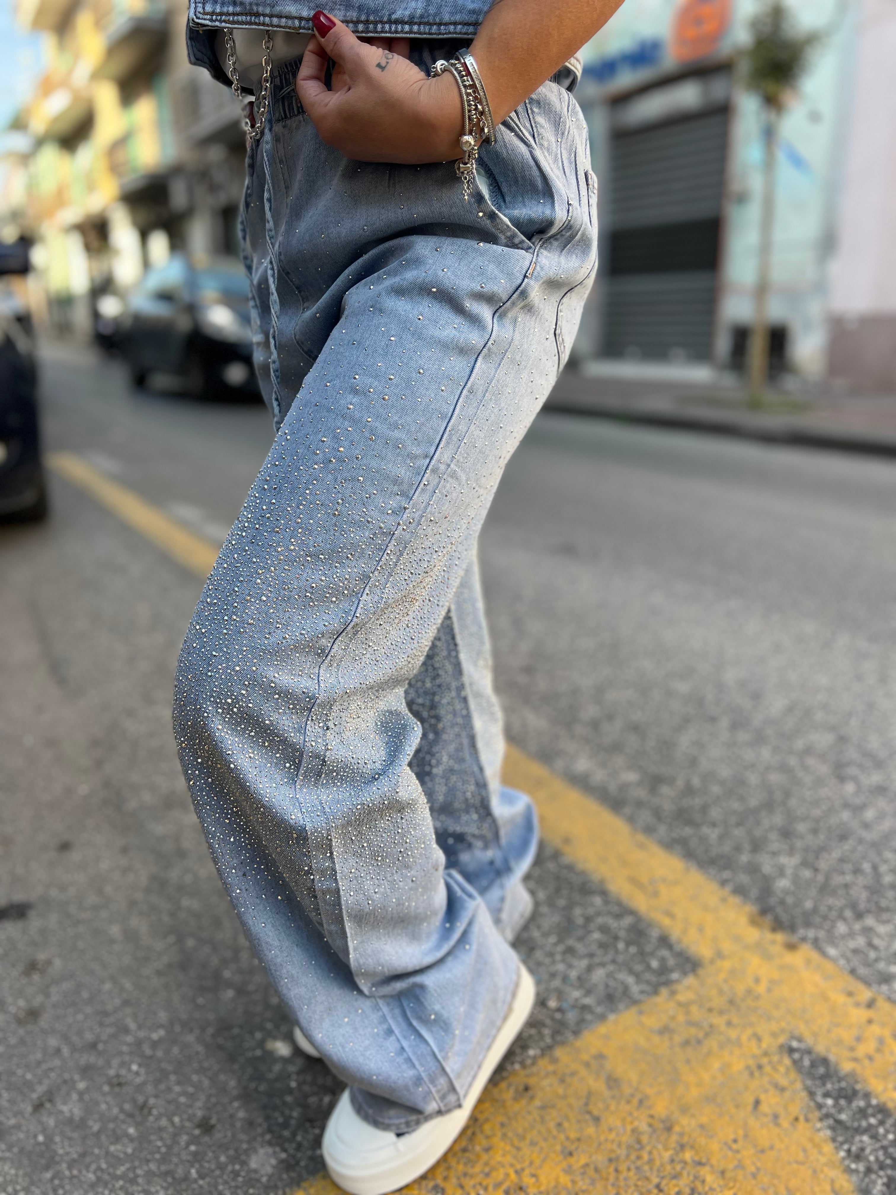 Pantalone laccio brillantini