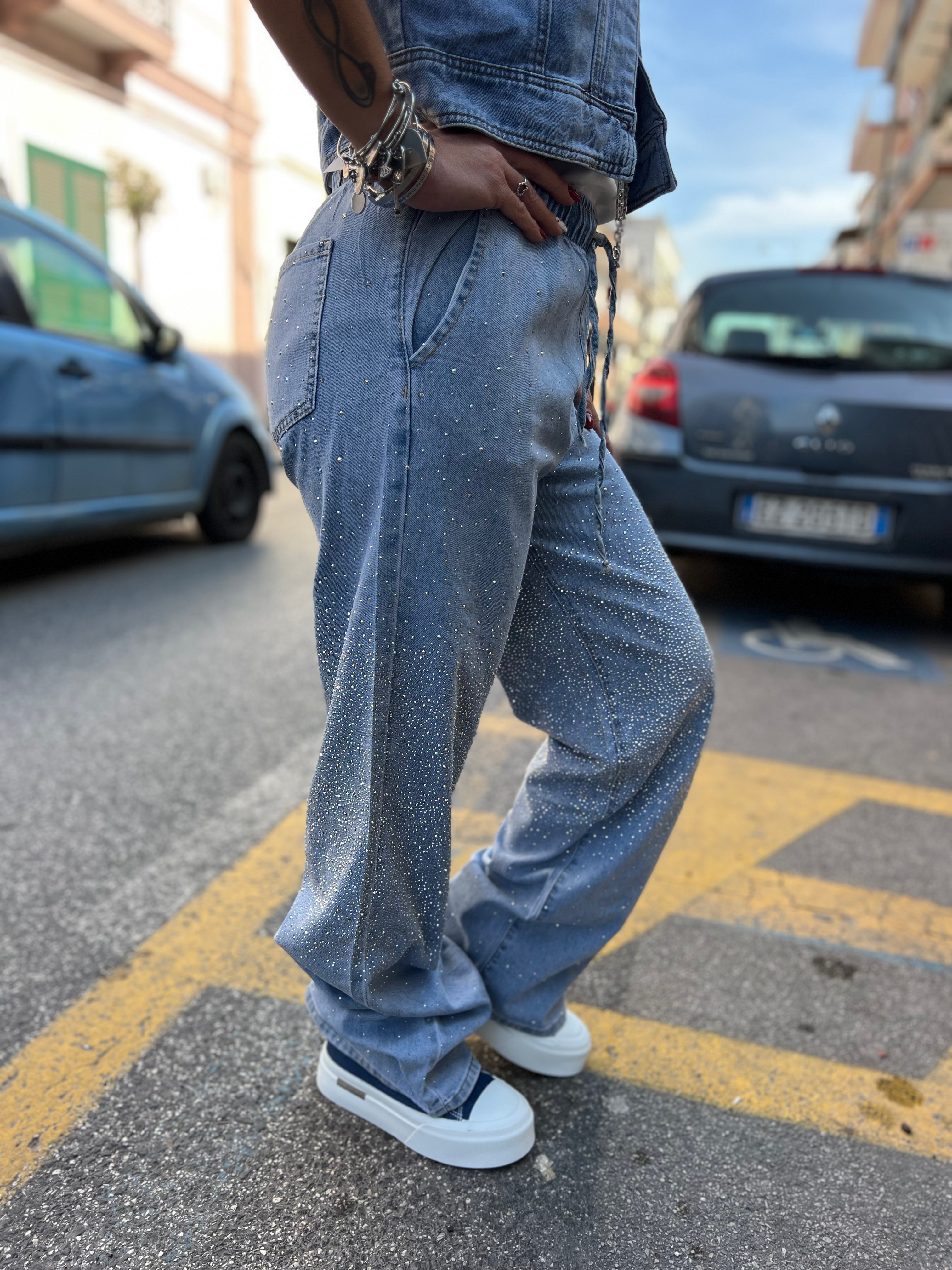 Pantalone laccio brillantini