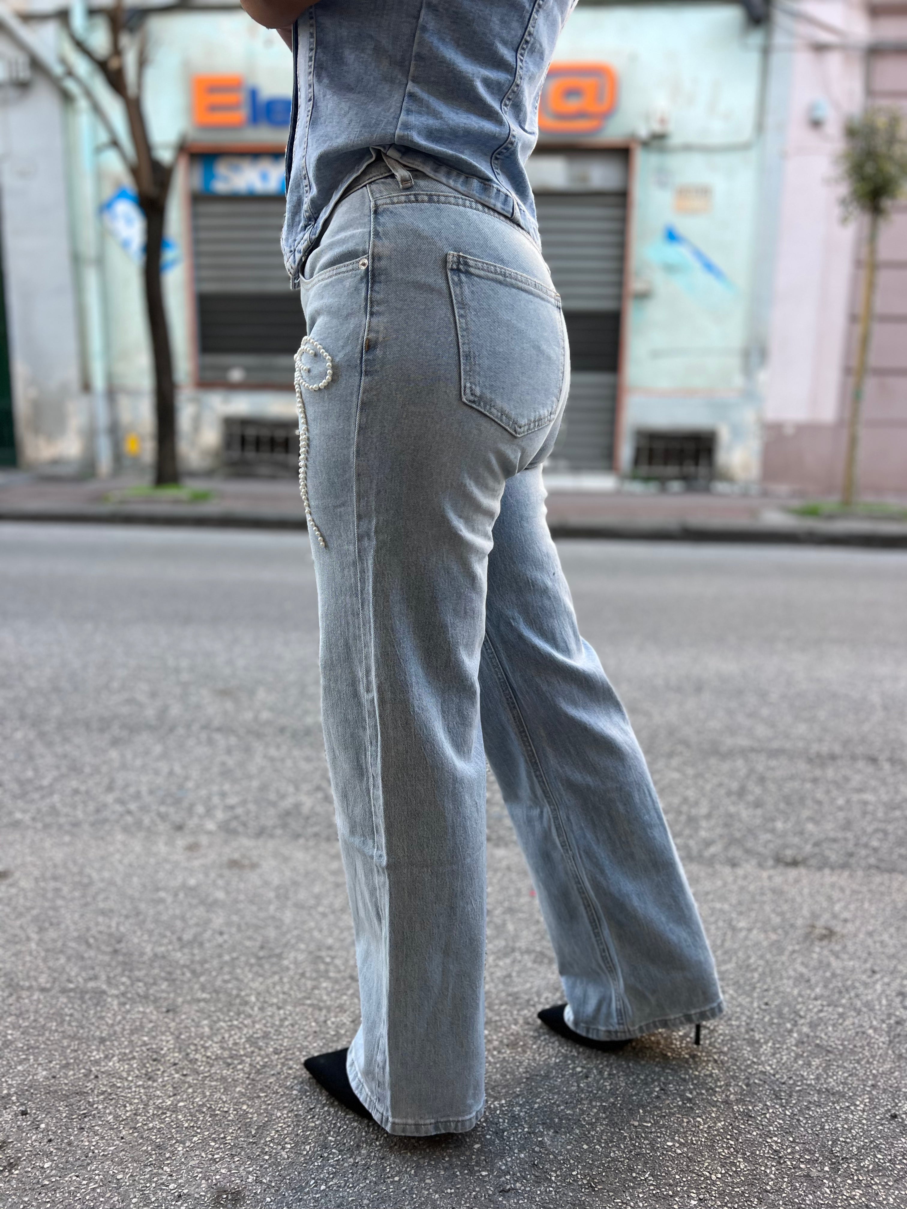 Jeans fiocco perla