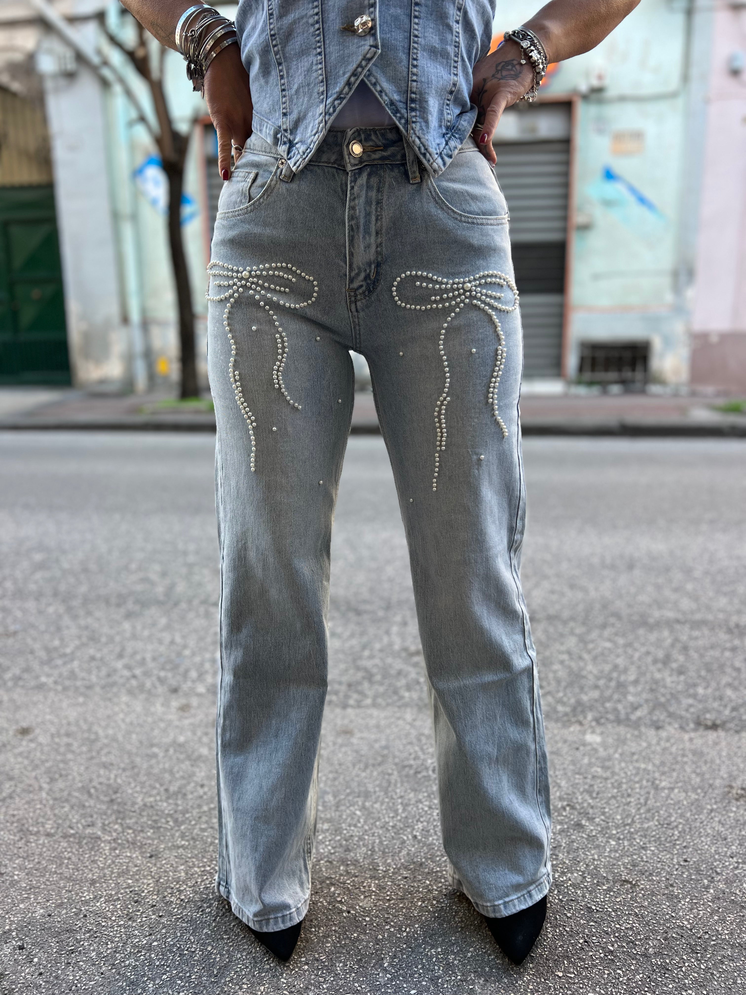 Jeans fiocco perla