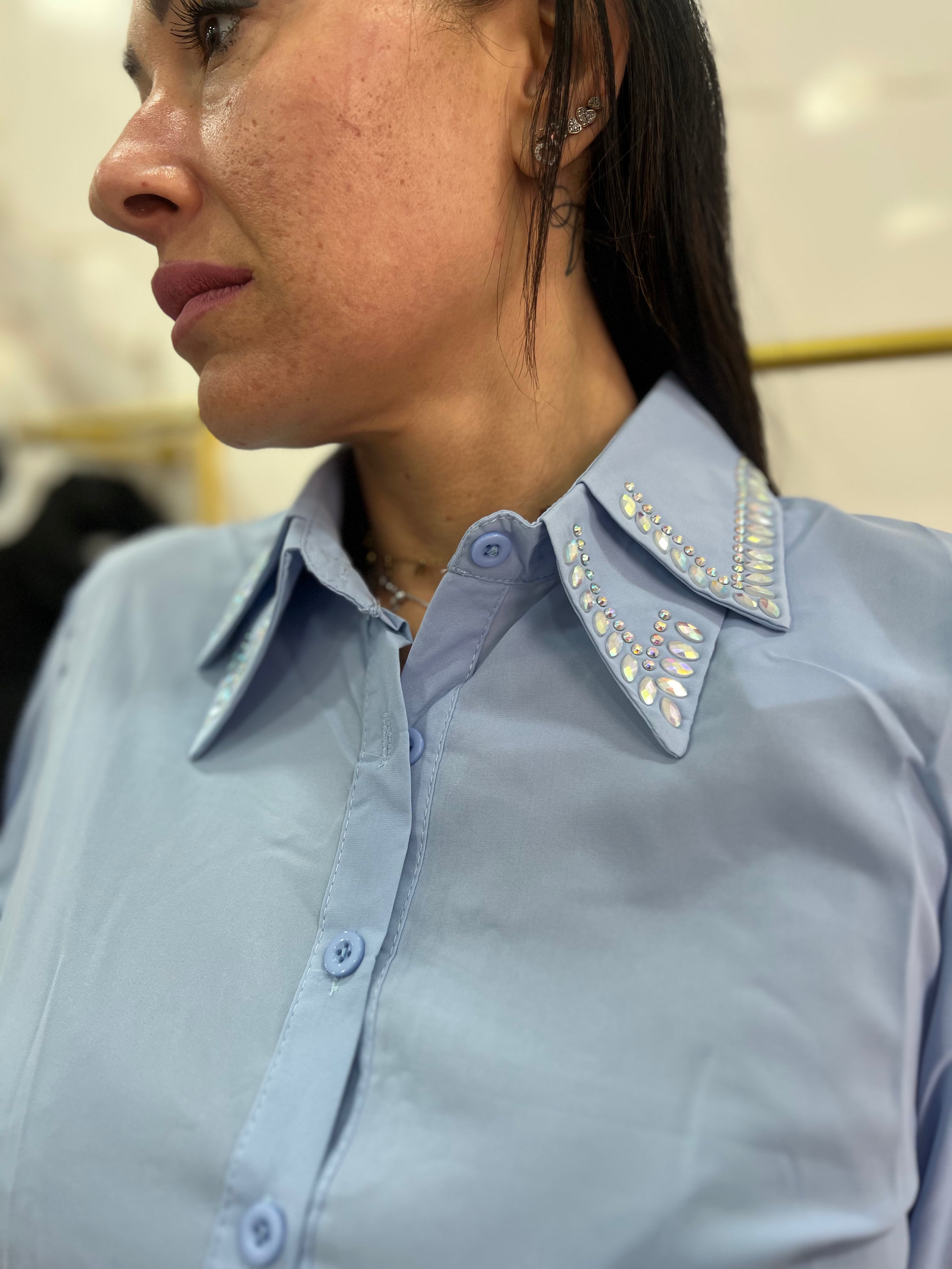 Camicia con doppio colletto swarovski