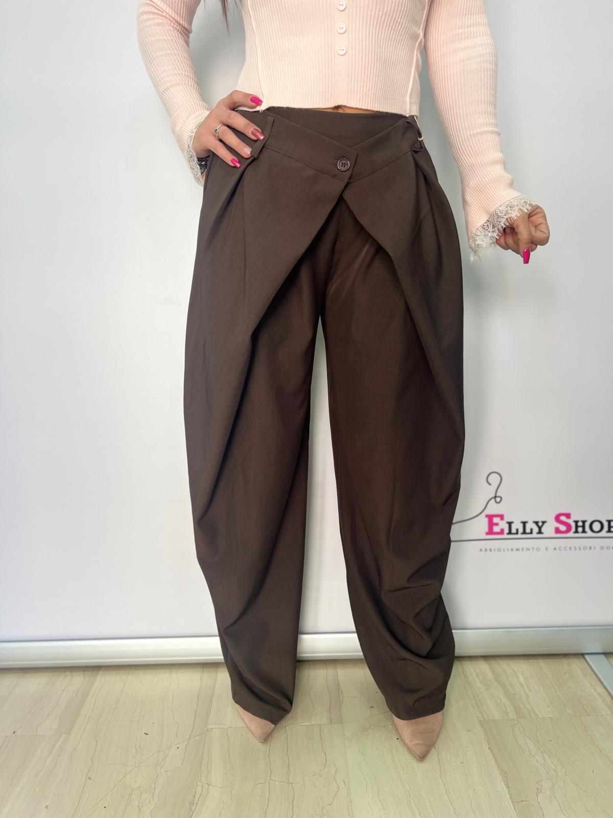 Pantalone donna ampio con piega incrociata